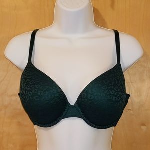 36C Emerald Green Leopard Push-up Bra Pink